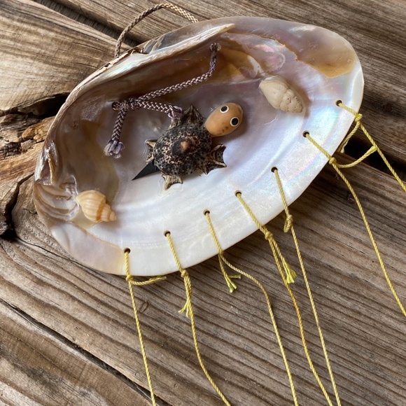 VTG 1970s Hanging Shell Art Mobile Wind Chime 21" Long - Picture 8 of 9